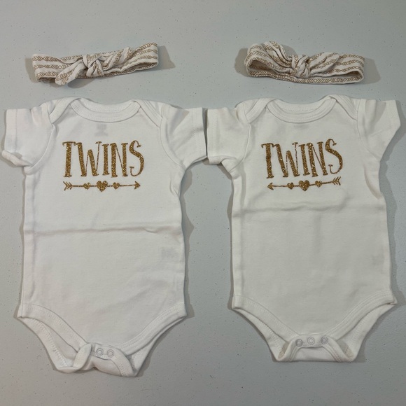 HB Other - Twin Onesies & Headbands (Handcrafted & NWOT)-Size 3-6 months